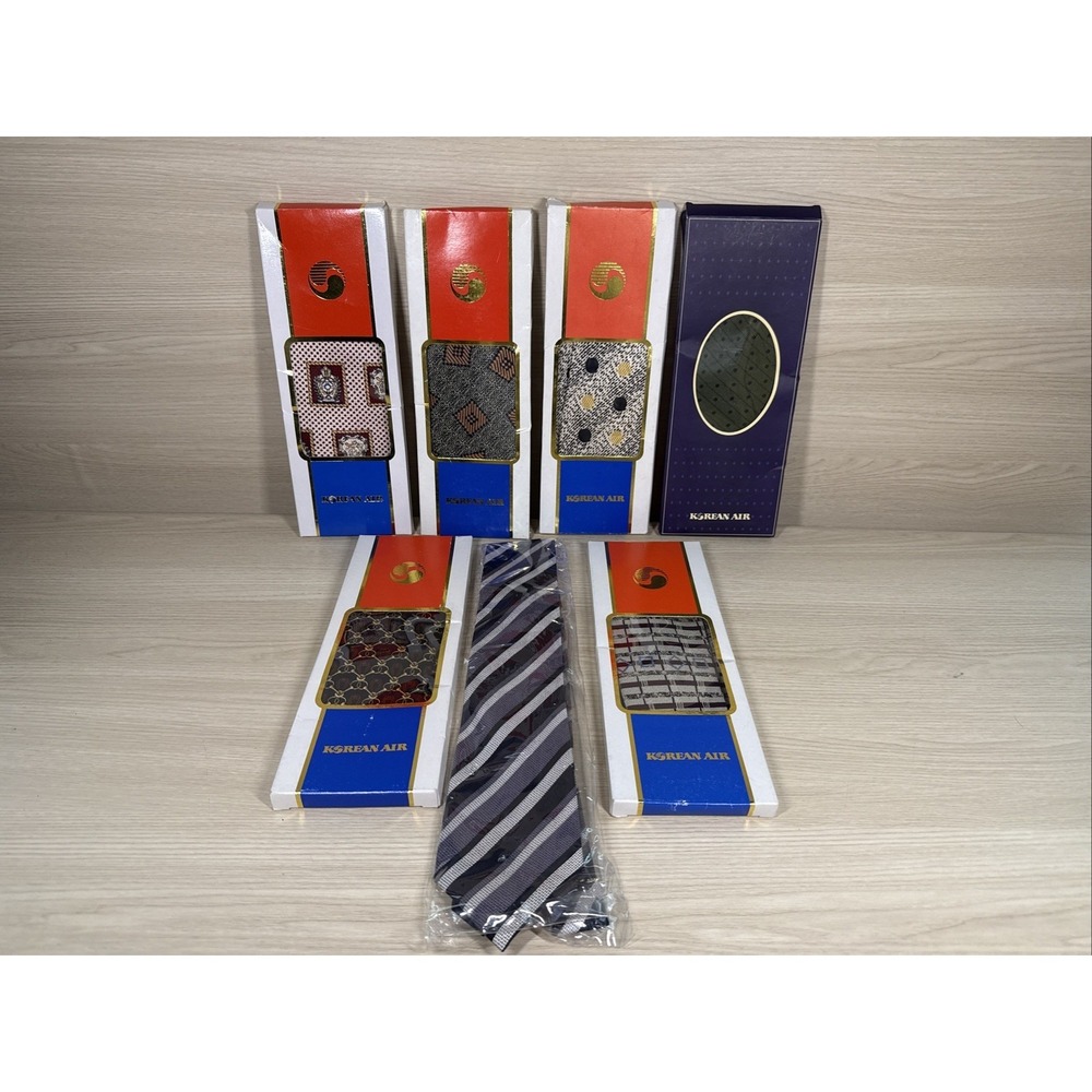 Korean Air Silk Abstract Tie Multicolor Pilots Korea Airlines Necktie Lot Of 7